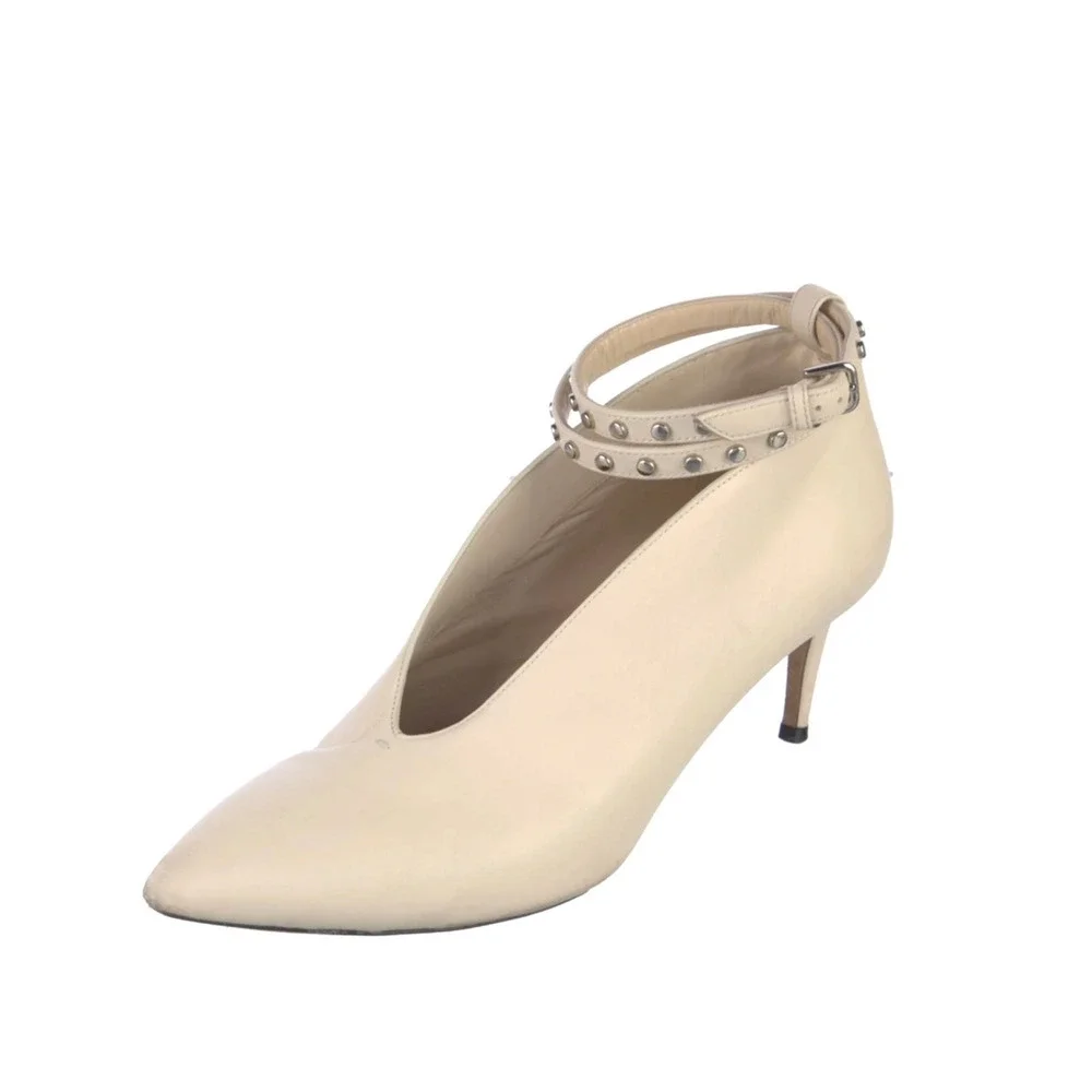 Jimmy Choo 8 Lark 65 Leather Pumps Deep V Ankle Strap Ivory Ecru Booties 38.5 - Picture 5 of 11